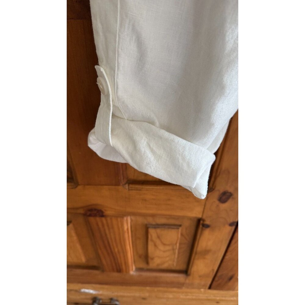 J Jill White 100% Linen Straight Leg Pants w/side button & roll tab Plus Size 1X - Picture 5 of 6